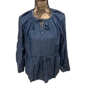 Chambray Peplum Peasant Blouse size large 12/14 New with tags